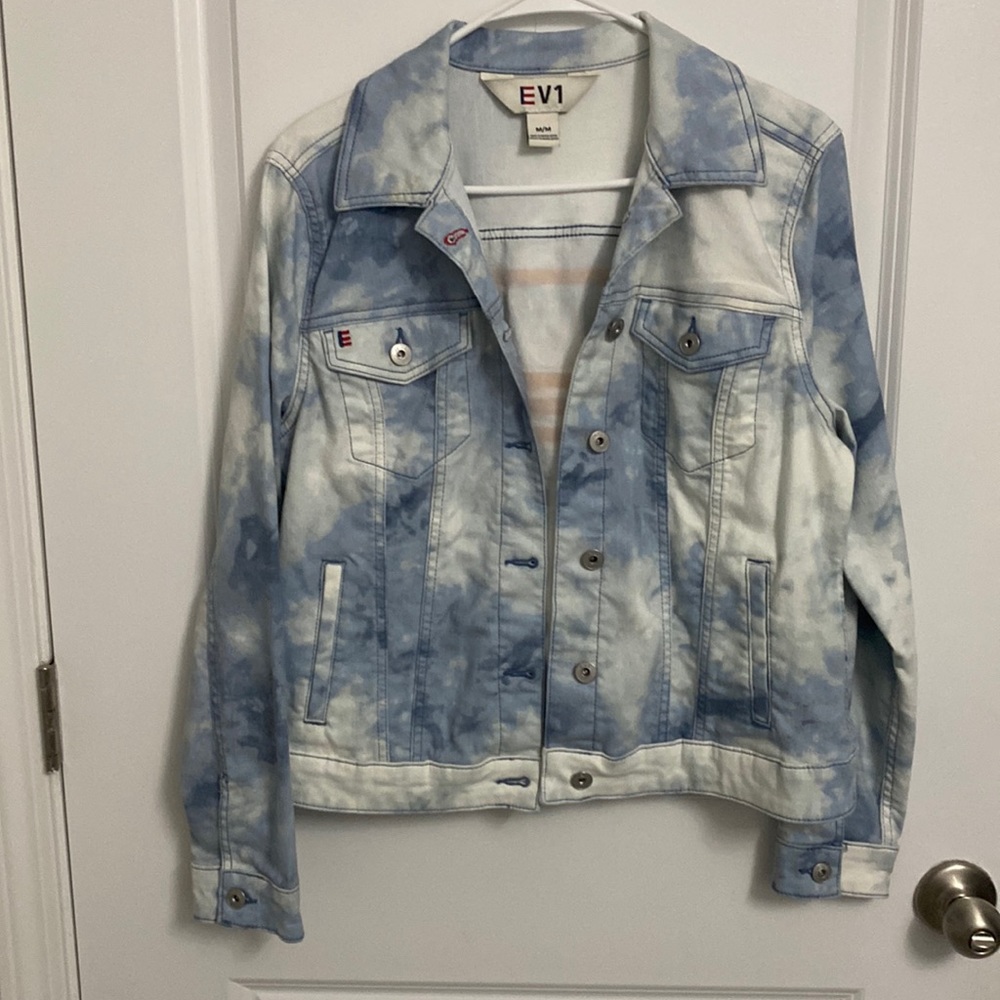 EV1 tie-dye white and Blue Jean Jacket Size M